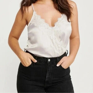 Abercrombie & Fitch Lace Trimmed Bodysuit Size XS Neutral Statement Piece